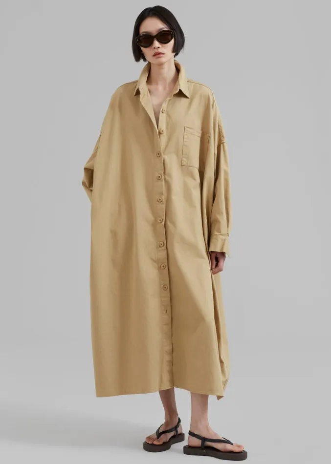 The Frankie Shop Kason Oversized Shirt Dress 8211 Sahara Women Clothing