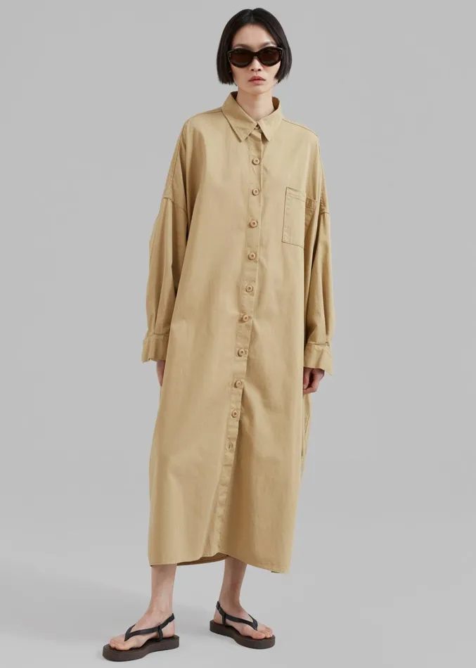 The Frankie Shop Kason Oversized Shirt Dress 8211 Sahara Women Clothing