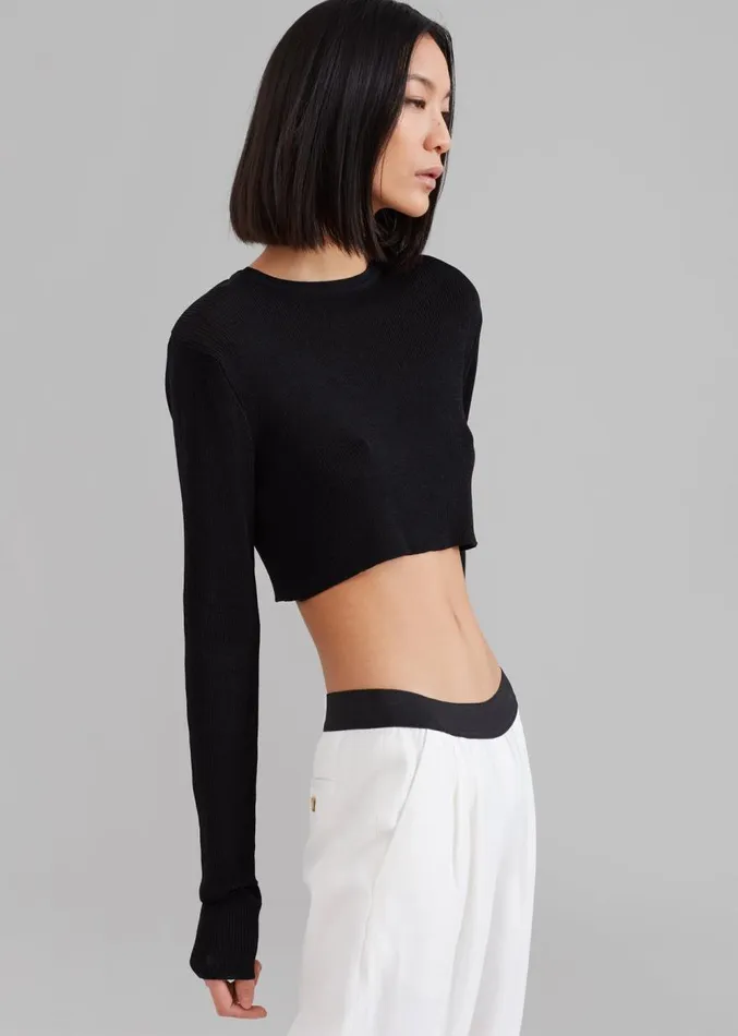 The Frankie Shop Kaz Cropped Knit Top 8211 Black Women Tops