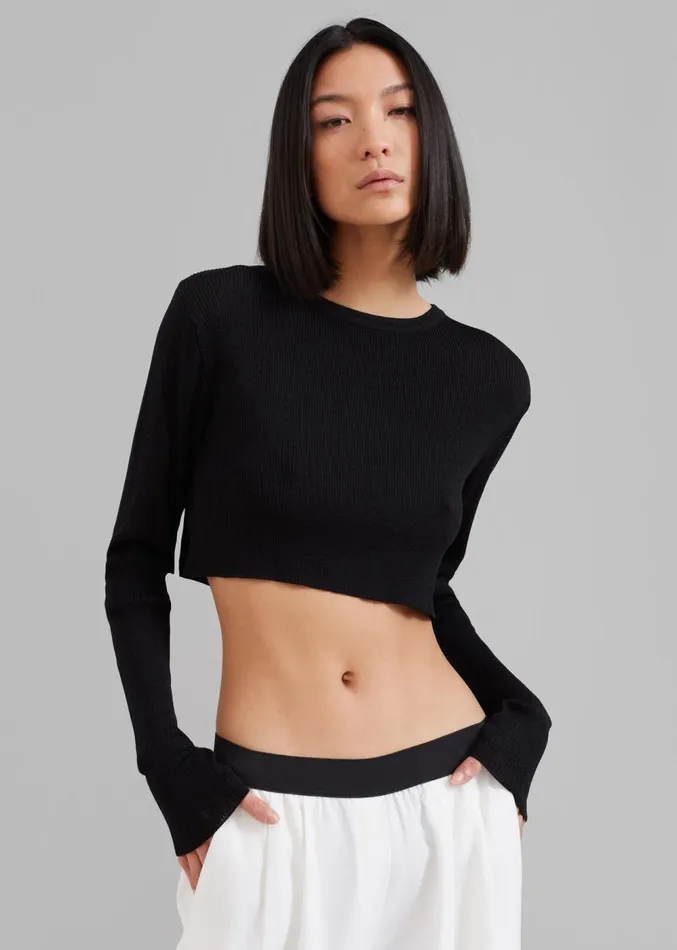 The Frankie Shop Kaz Cropped Knit Top 8211 Black Women Tops