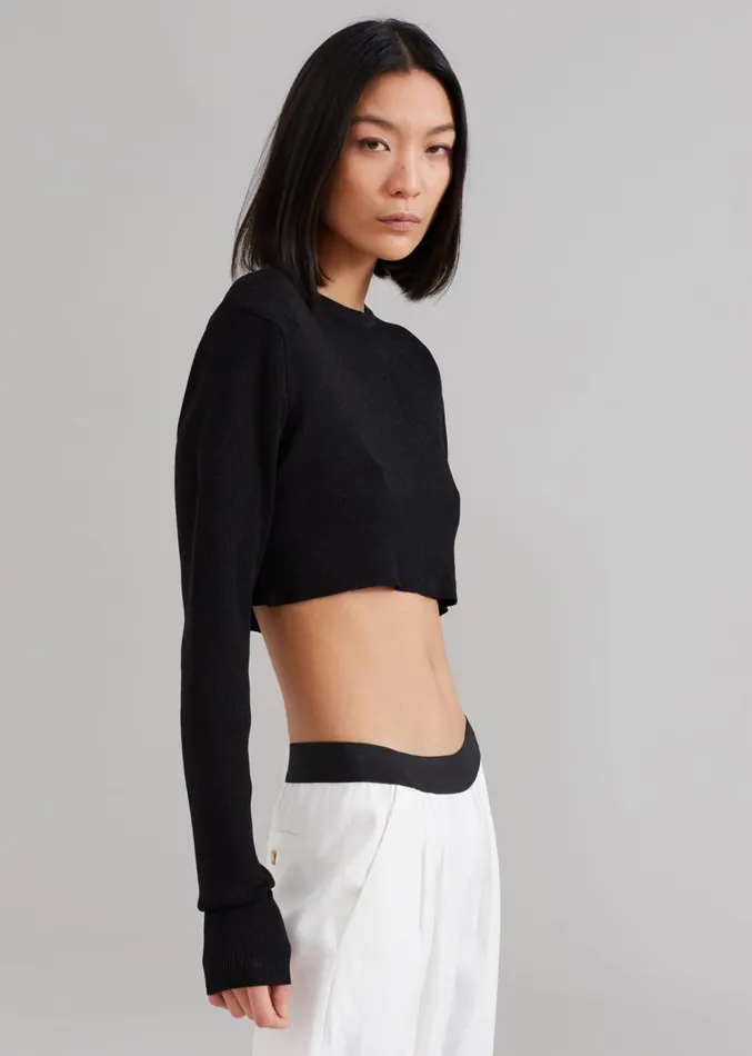 The Frankie Shop Kaz Cropped Knit Top 8211 Black Women Tops