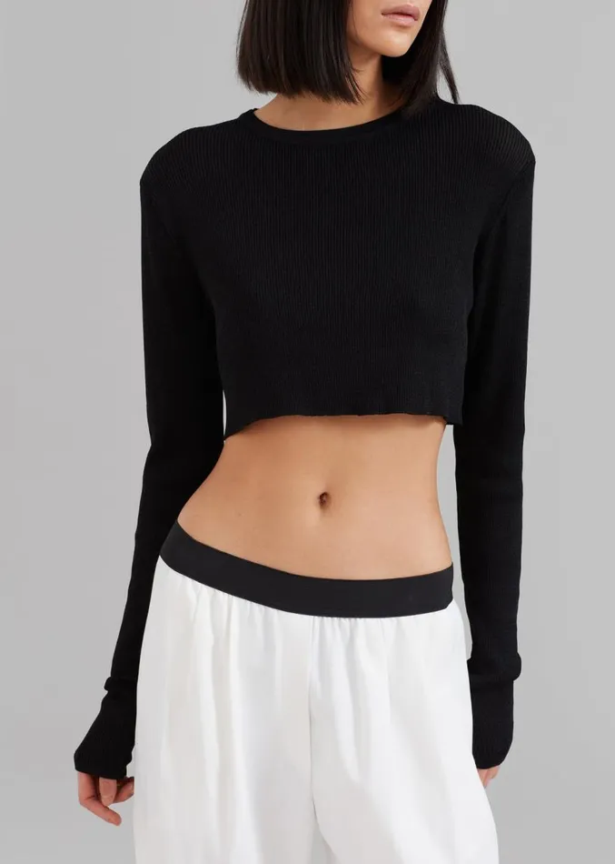The Frankie Shop Kaz Cropped Knit Top 8211 Black Women Tops