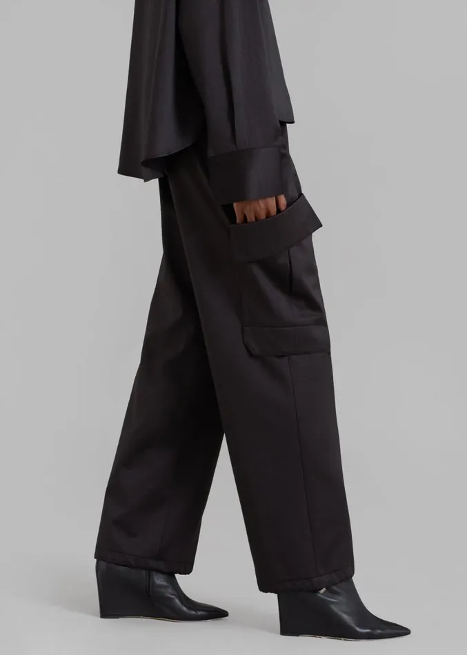 The Frankie Shop Kemp Silky Cargo Pants 8211 Black Women Bottoms