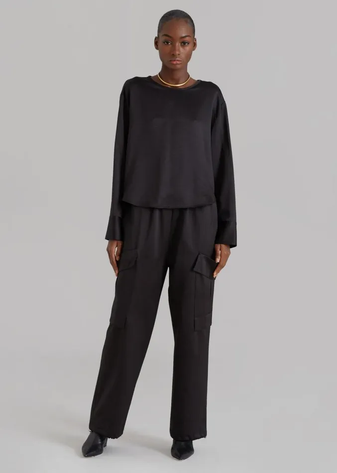The Frankie Shop Kemp Silky Cargo Pants 8211 Black Women Bottoms