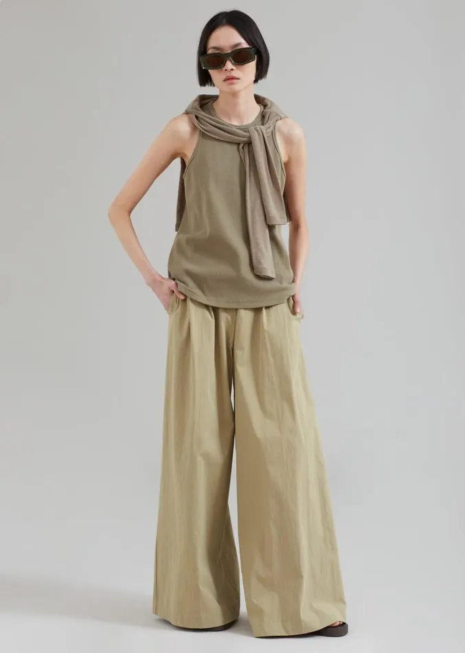 The Frankie Shop Kiel Wide Pants 8211 Pale Khaki Women Clothing