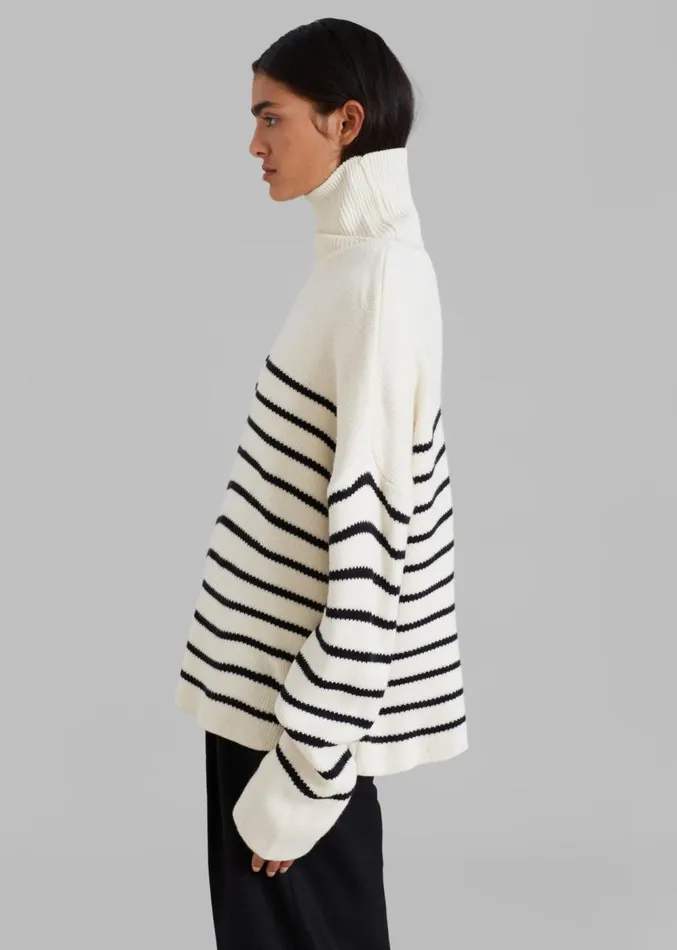 The Frankie Shop Kyo Turtleneck Sweater 8211 Black Stripe Women Knitwear