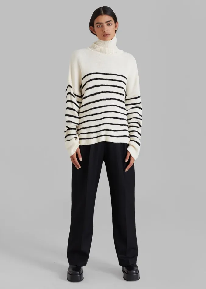 The Frankie Shop Kyo Turtleneck Sweater 8211 Black Stripe Women Knitwear