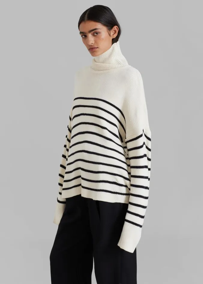 The Frankie Shop Kyo Turtleneck Sweater 8211 Black Stripe Women Knitwear