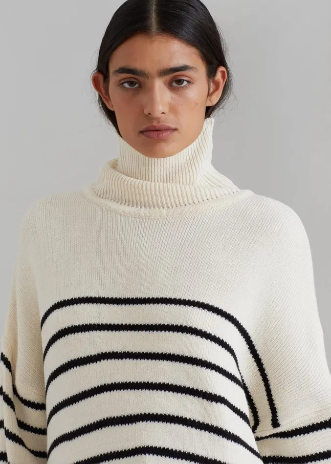 The Frankie Shop Kyo Turtleneck Sweater 8211 Black Stripe Women Knitwear