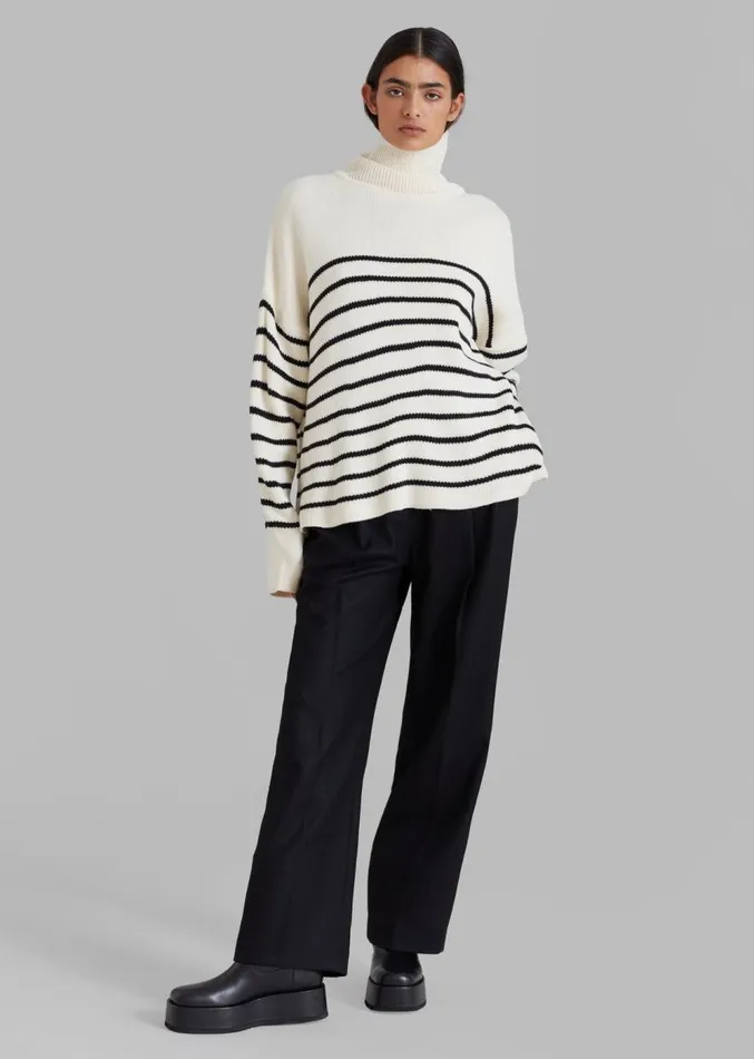 The Frankie Shop Kyo Turtleneck Sweater 8211 Black Stripe Women Knitwear