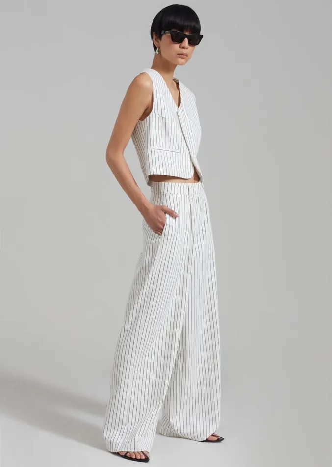 The Frankie Shop Landry Wide Leg Trousers 8211 WhiteBlack Stripe Women Suits