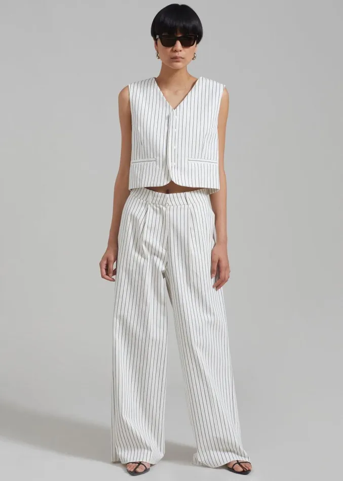 The Frankie Shop Landry Wide Leg Trousers 8211 WhiteBlack Stripe Women Suits