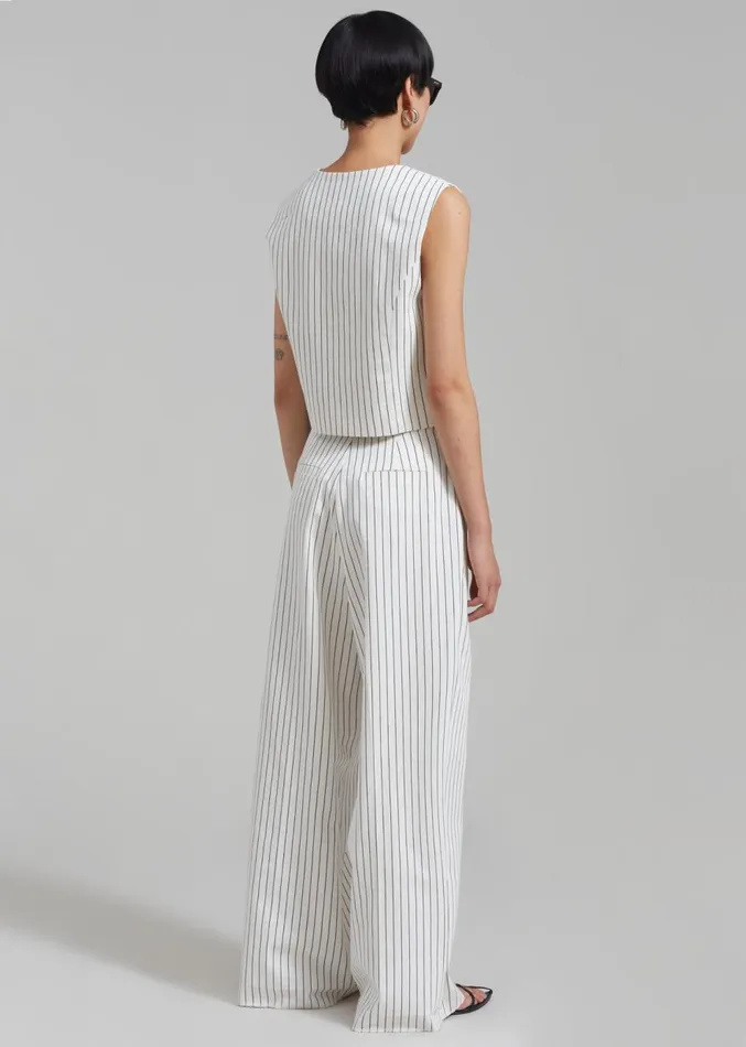 The Frankie Shop Landry Wide Leg Trousers 8211 WhiteBlack Stripe Women Suits