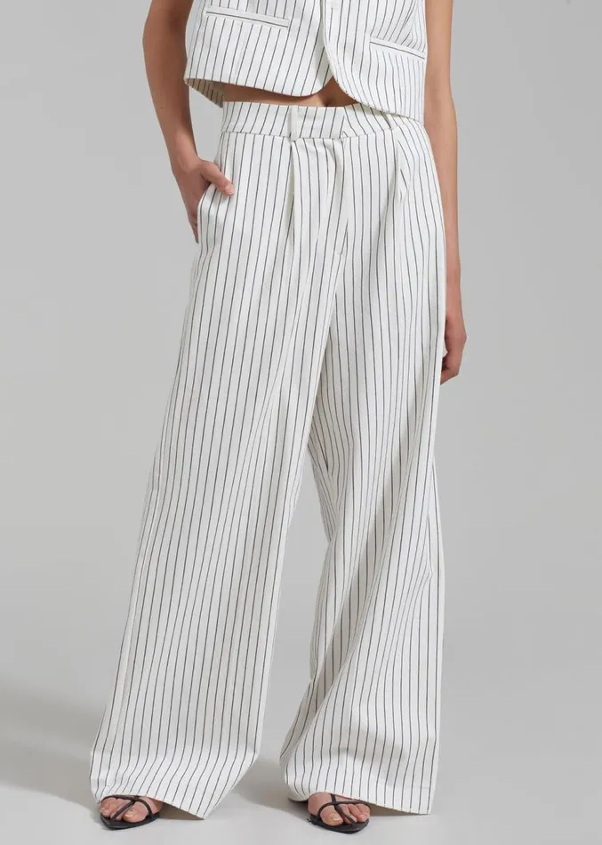 The Frankie Shop Landry Wide Leg Trousers 8211 WhiteBlack Stripe Women Suits