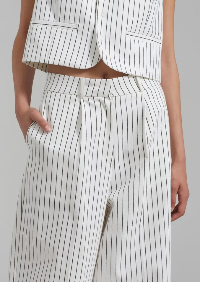 The Frankie Shop Landry Wide Leg Trousers 8211 WhiteBlack Stripe Women Suits
