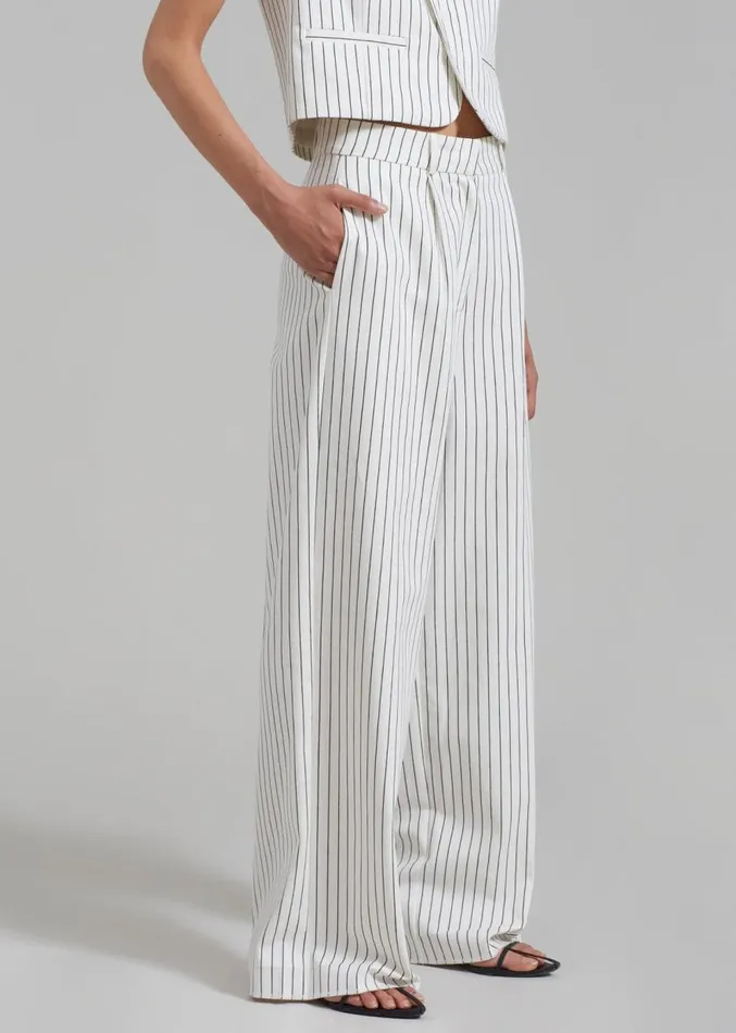 The Frankie Shop Landry Wide Leg Trousers 8211 WhiteBlack Stripe Women Suits
