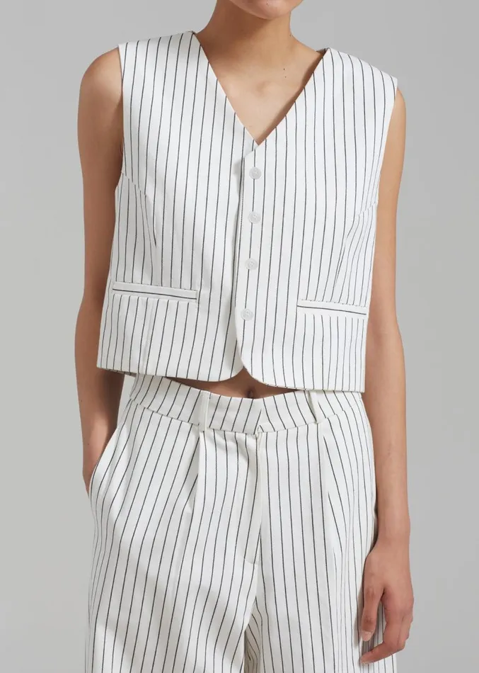 The Frankie Shop Landry Wide Leg Trousers 8211 WhiteBlack Stripe Women Suits