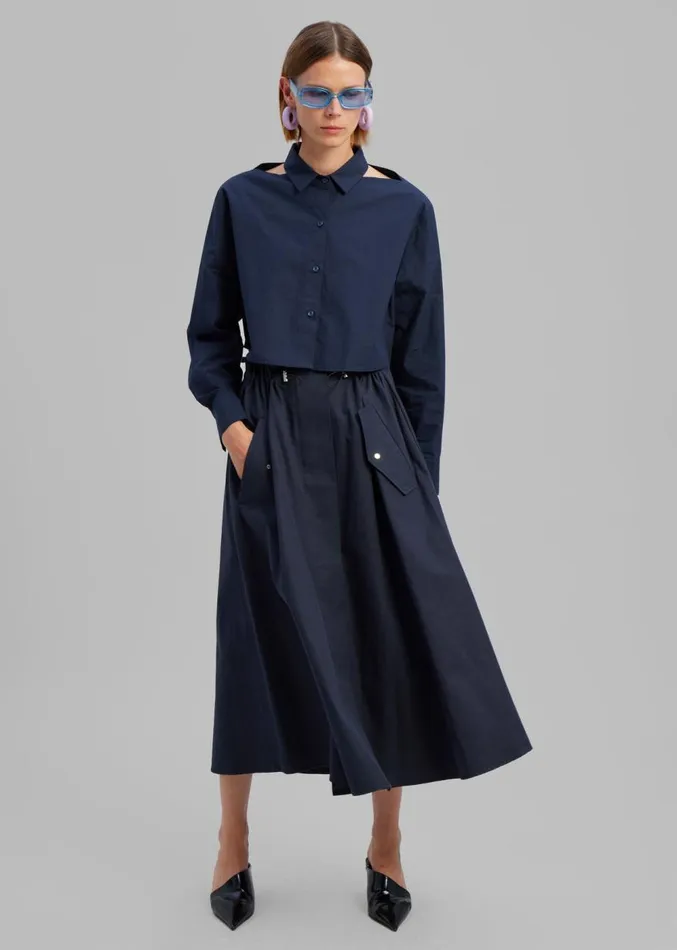 The Frankie Shop Lara Open Shoulder Cropped Shirt 8211 Navy Women Clothing