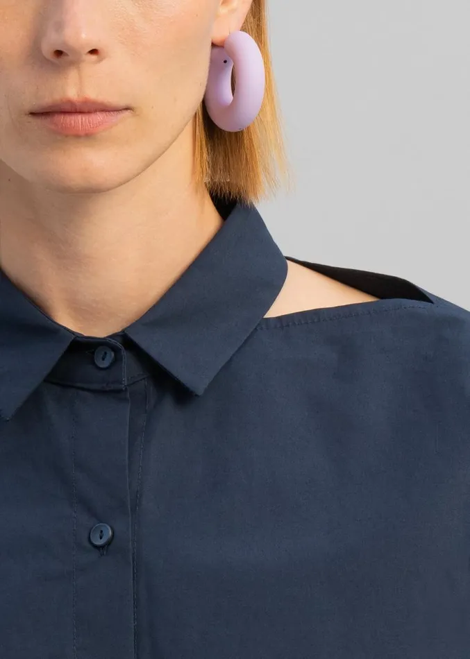 The Frankie Shop Lara Open Shoulder Cropped Shirt 8211 Navy Women Clothing