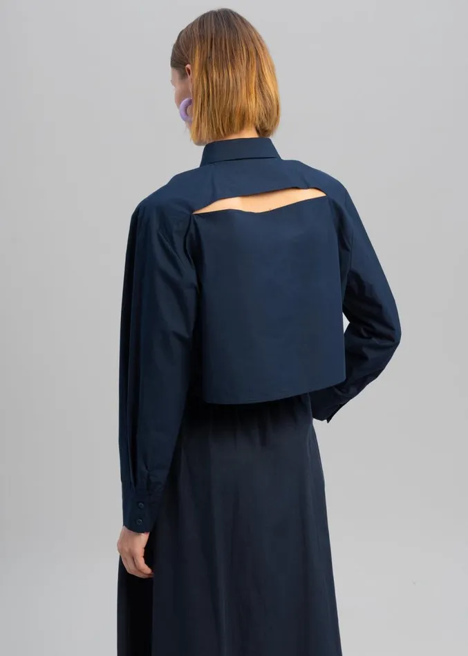 The Frankie Shop Lara Open Shoulder Cropped Shirt 8211 Navy Women Clothing