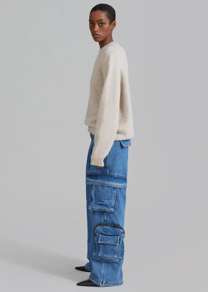 The Frankie Shop Lenny Cargo Jeans 8211 Blue Denim Women Denim