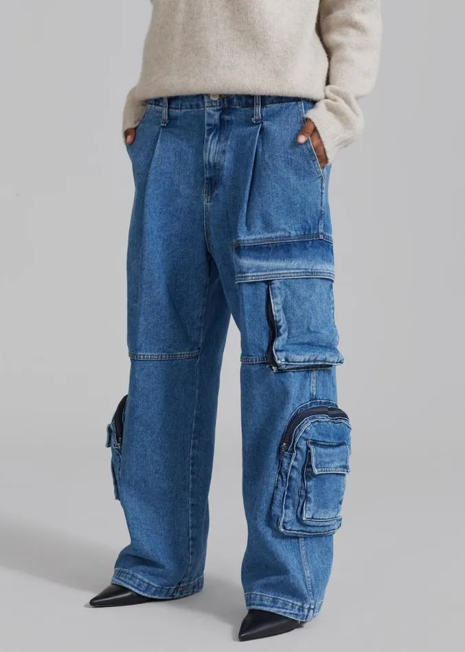 The Frankie Shop Lenny Cargo Jeans 8211 Blue Denim Women Denim