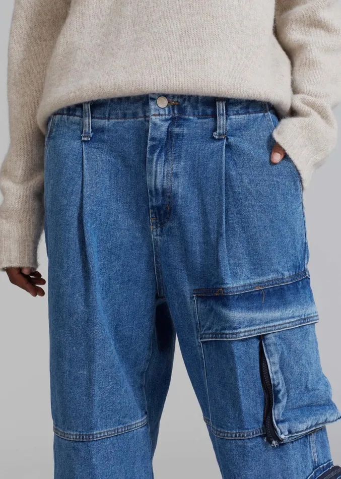 The Frankie Shop Lenny Cargo Jeans 8211 Blue Denim Women Denim