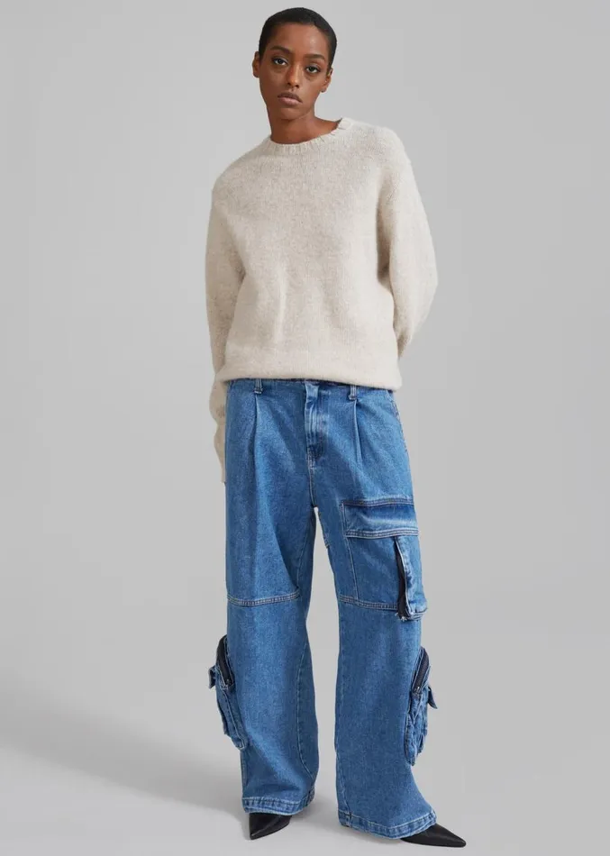 The Frankie Shop Lenny Cargo Jeans 8211 Blue Denim Women Denim
