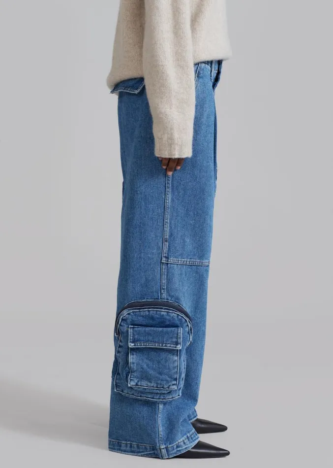 The Frankie Shop Lenny Cargo Jeans 8211 Blue Denim Women Denim
