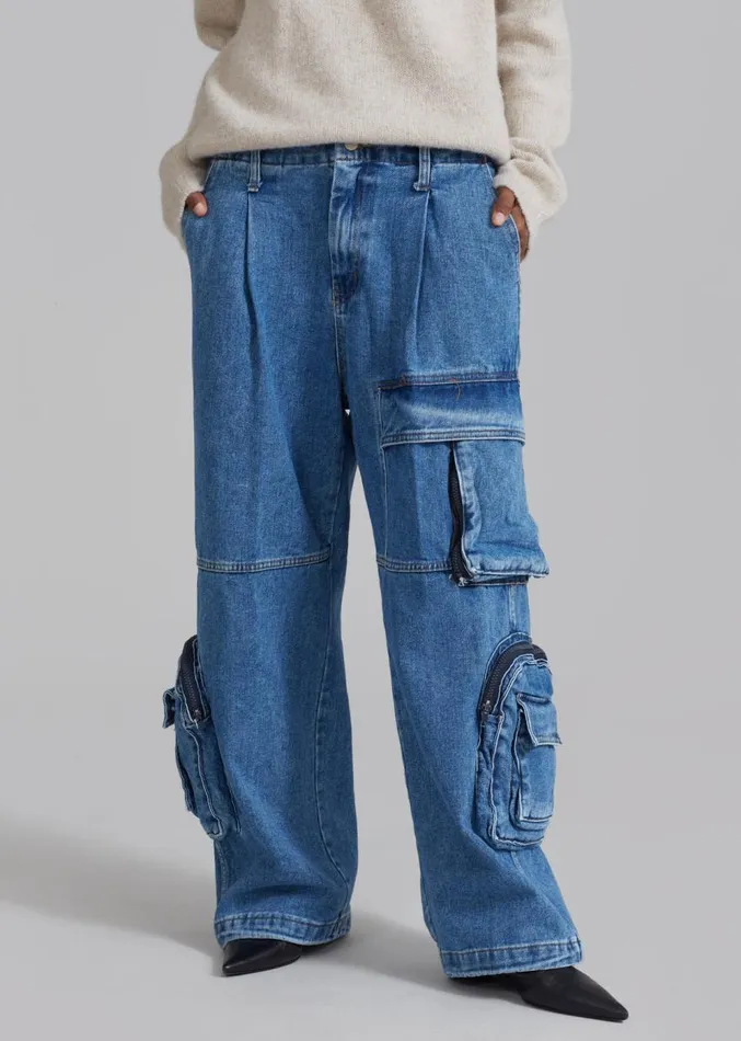 The Frankie Shop Lenny Cargo Jeans 8211 Blue Denim Women Denim