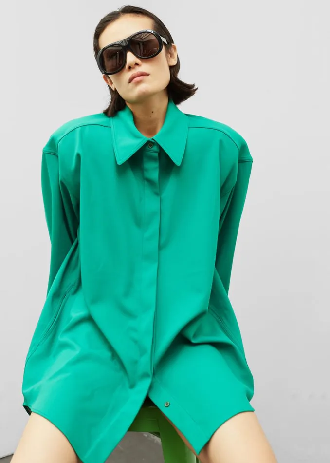 The Frankie Shop Lio Detachable Padded Shoulder Shirt 8211 Kelly Green Women Tops