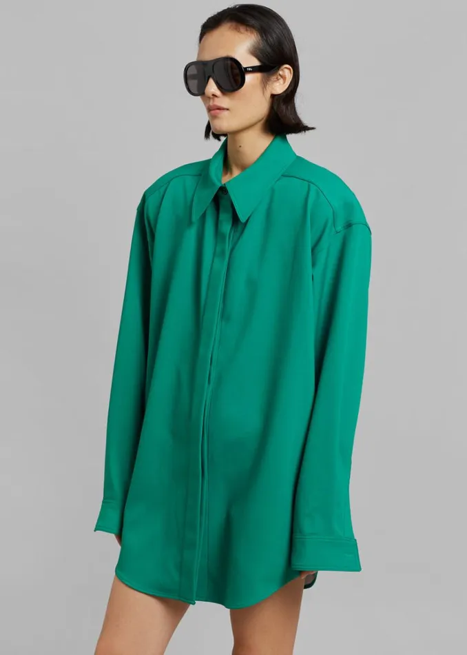 The Frankie Shop Lio Detachable Padded Shoulder Shirt 8211 Kelly Green Women Tops