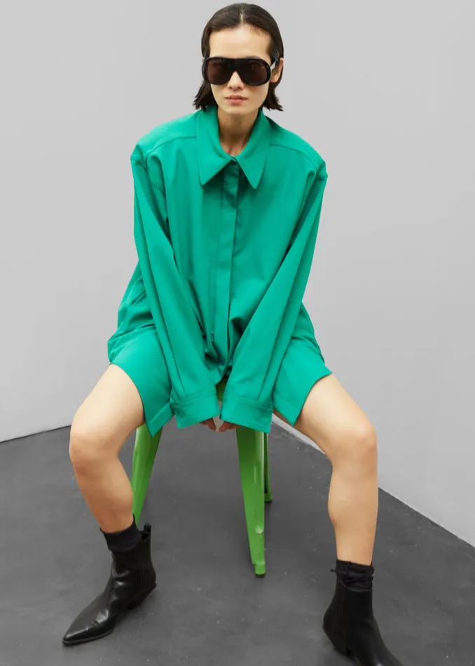 The Frankie Shop Lio Detachable Padded Shoulder Shirt 8211 Kelly Green Women Tops