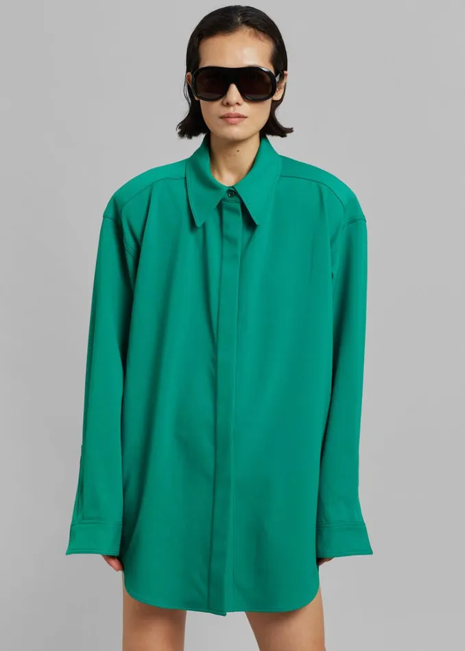 The Frankie Shop Lio Detachable Padded Shoulder Shirt 8211 Kelly Green Women Tops