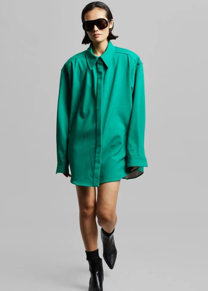 The Frankie Shop Lio Detachable Padded Shoulder Shirt 8211 Kelly Green Women Tops