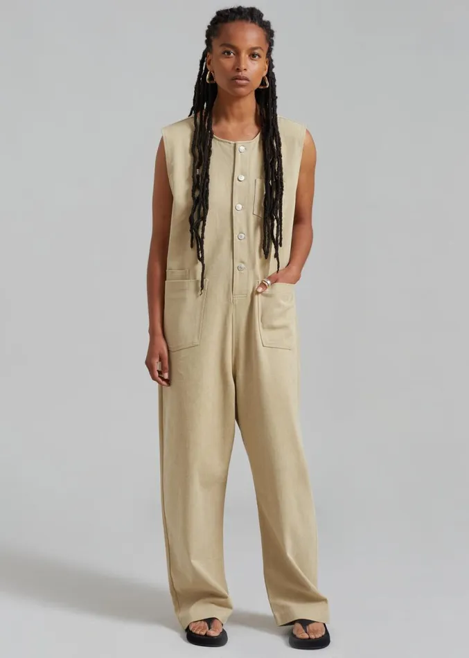 The Frankie Shop Liv Denim Jumpsuit 8211 Beige Women Jumpsuits