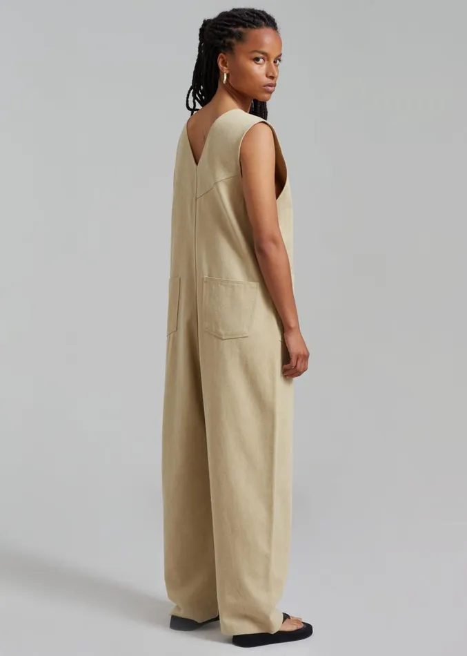The Frankie Shop Liv Denim Jumpsuit 8211 Beige Women Jumpsuits