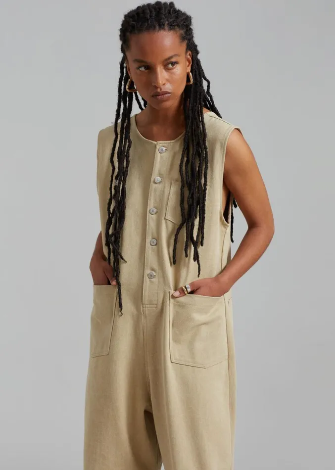 The Frankie Shop Liv Denim Jumpsuit 8211 Beige Women Jumpsuits