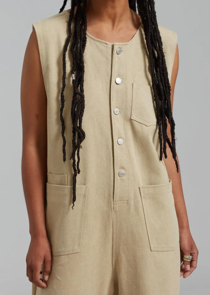 The Frankie Shop Liv Denim Jumpsuit 8211 Beige Women Jumpsuits