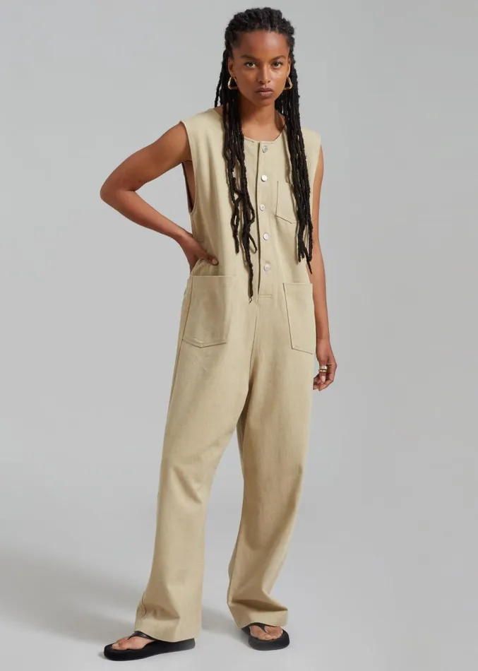 The Frankie Shop Liv Denim Jumpsuit 8211 Beige Women Jumpsuits