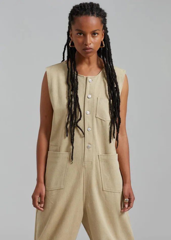 The Frankie Shop Liv Denim Jumpsuit 8211 Beige Women Jumpsuits