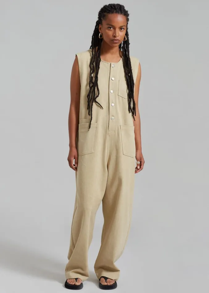 The Frankie Shop Liv Denim Jumpsuit 8211 Beige Women Jumpsuits