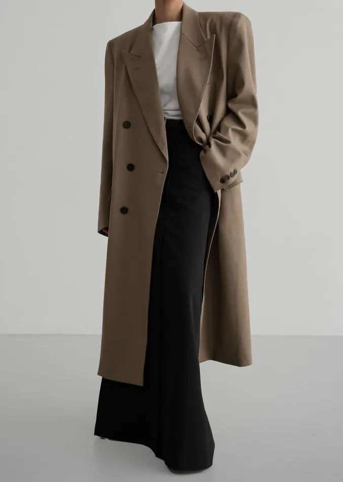 The Frankie Shop London Double Breasted Coat 8211 Taupe Women Outerwear