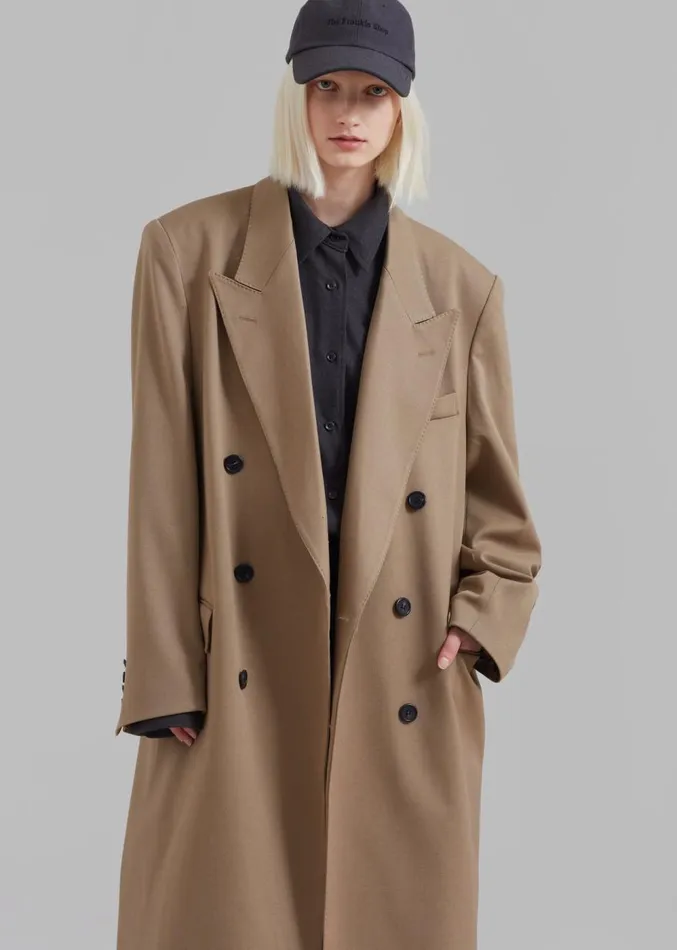 The Frankie Shop London Double Breasted Coat 8211 Taupe Women Outerwear