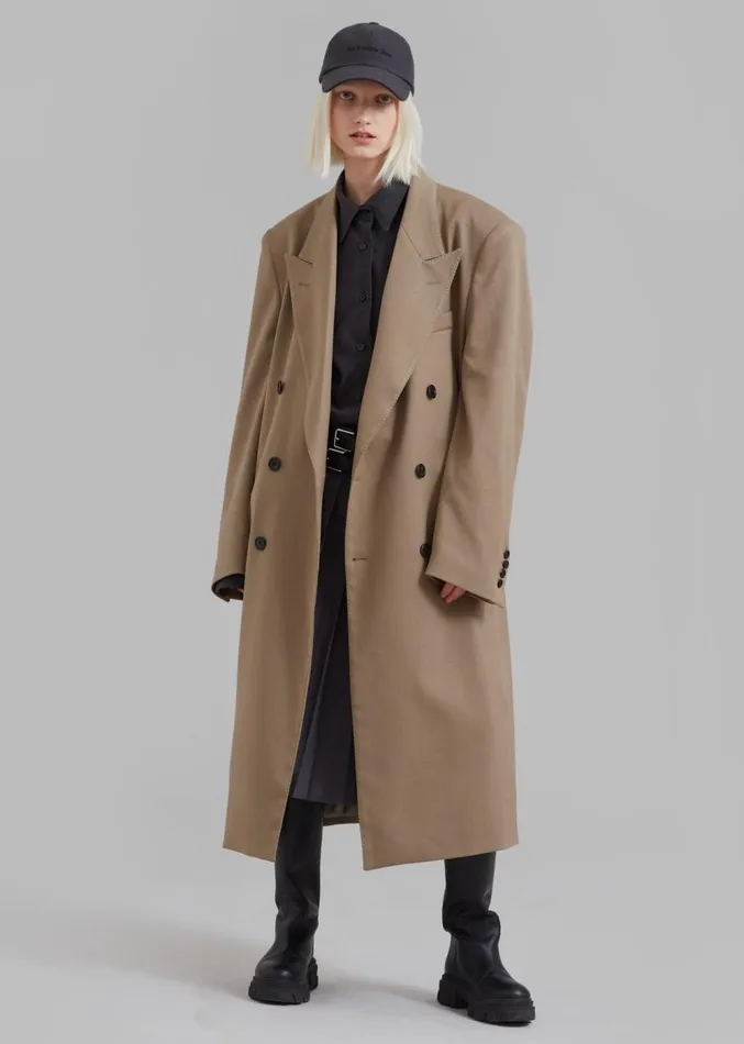 The Frankie Shop London Double Breasted Coat 8211 Taupe Women Outerwear
