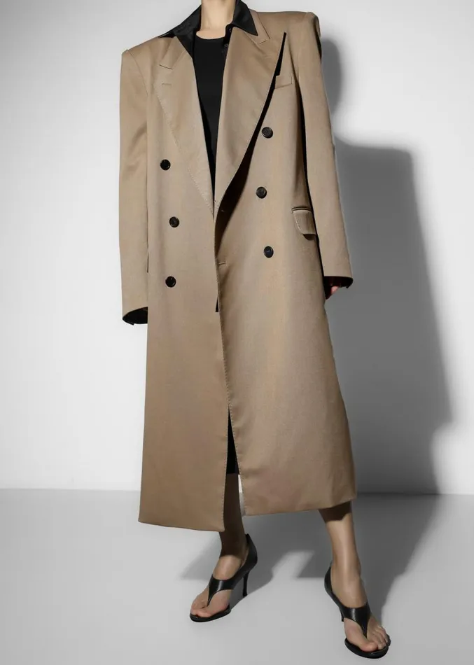 The Frankie Shop London Double Breasted Coat 8211 Taupe Women Outerwear