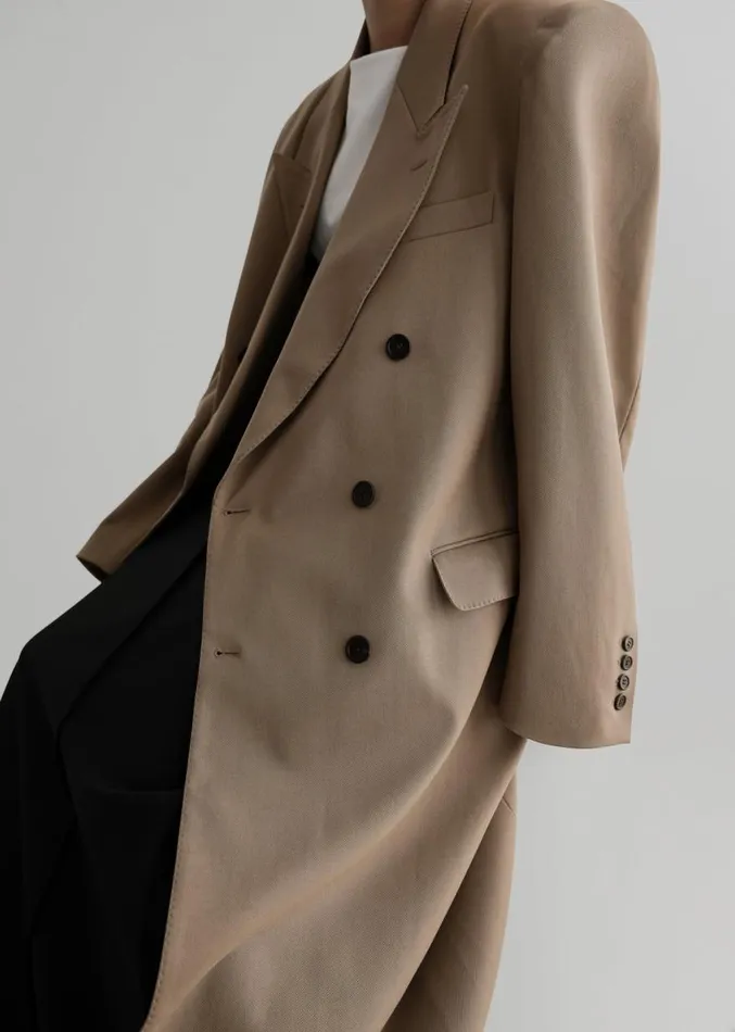 The Frankie Shop London Double Breasted Coat 8211 Taupe Women Outerwear