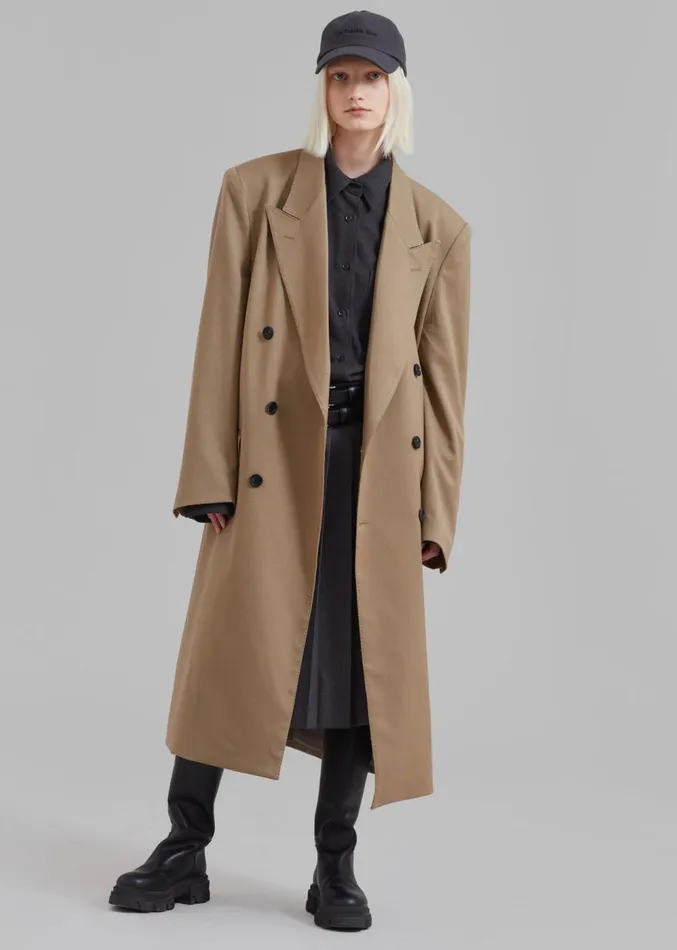 The Frankie Shop London Double Breasted Coat 8211 Taupe Women Outerwear