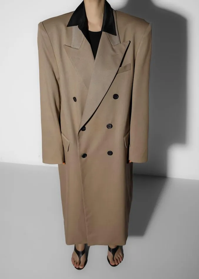 The Frankie Shop London Double Breasted Coat 8211 Taupe Women Outerwear