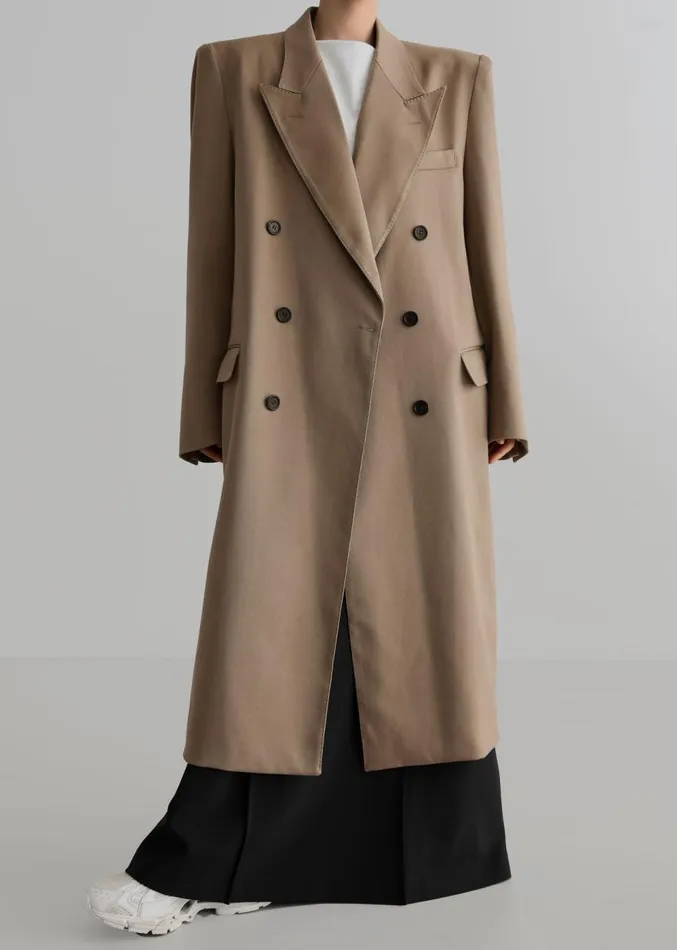 The Frankie Shop London Double Breasted Coat 8211 Taupe Women Outerwear